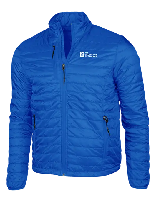 Dark Royal Blue Puffy Packable Jacket w/Mortgage Exchange Logo