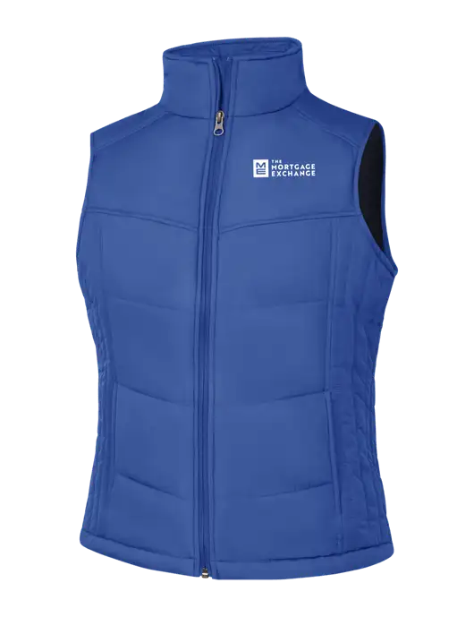 Womens Dark Royal Blue/Black Puffy Vest w/Mortgage Exchange Logo