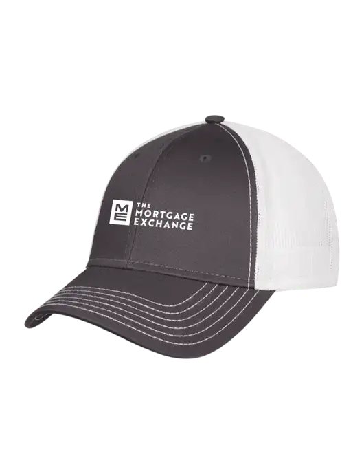 Dark Grey/White Mesh Trucker Cap Snap Back w/Mortgage Exchange Logo