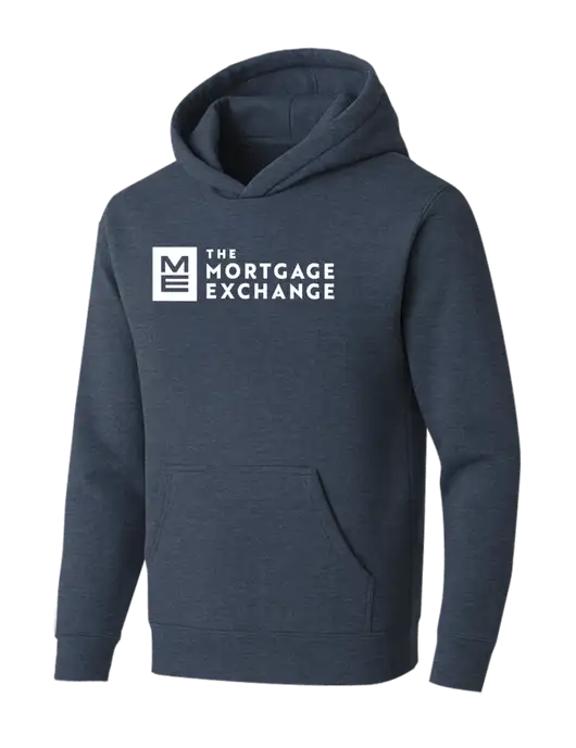 BELLA+CANVAS Heather Navy Sponge Fleece Pullover Hoodie w/Mortgage Exchange Logo