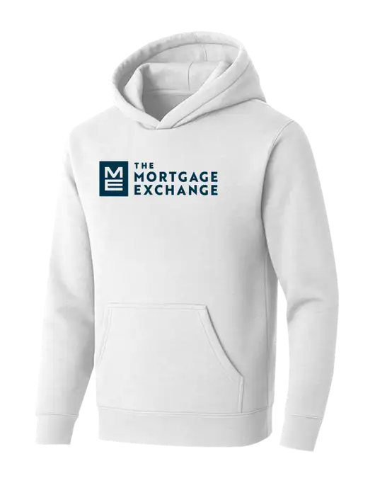 BELLA+CANVAS Heathered White Sponge Fleece Pullover Hoodie w/Mortgage Exchange Logo