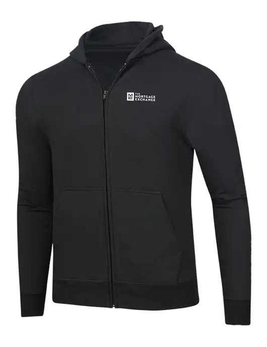 Jet Black 8.5 oz Ring Spun Zip Hooded Sweatshirt w/Mortgage Exchange Logo