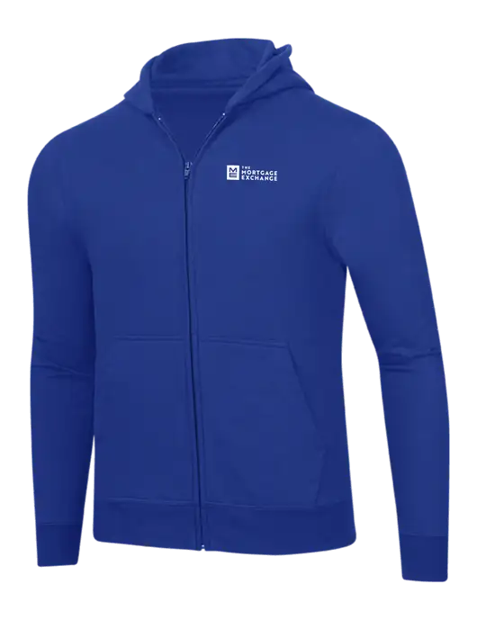 True Royal 8.5 oz Ring Spun Zip Hooded Sweatshirt w/Mortgage Exchange Logo