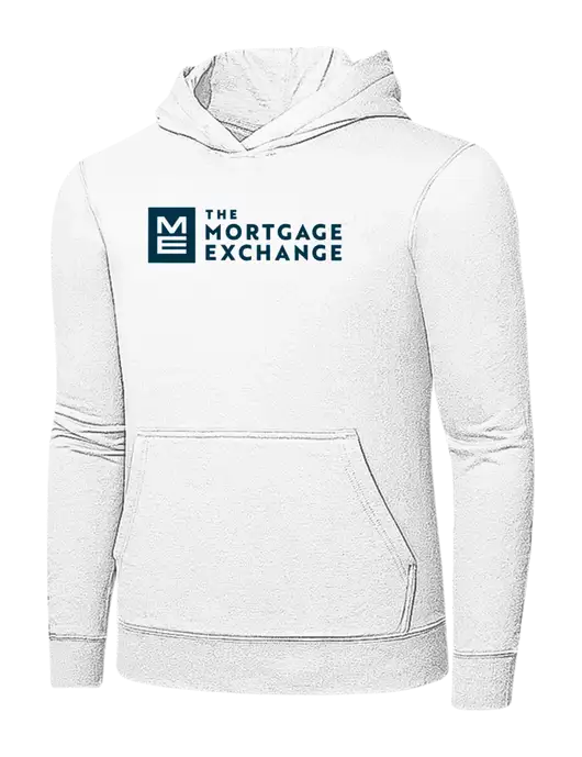 White 7.8 oz Ring Spun Hooded Sweatshirt w/Mortgage Exchange Logo