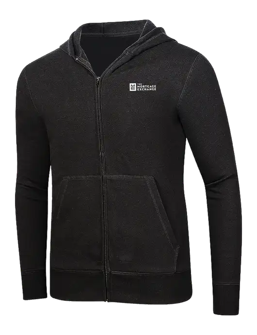 Full-Zip Black Heavyweight Hooded Sweatshirt w/Mortgage Exchange Logo
