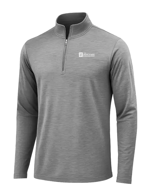 Dark Grey Heather Posicharge Tri-Blend Wicking 1/4 Zip Pullover w/Mortgage Exchange Logo