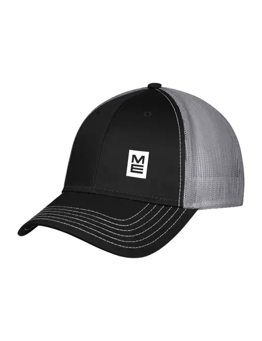Black & Grey Mesh Trucker Cap Snap Back w/ME Stacked Logo