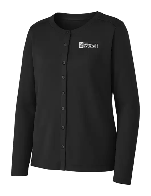 Black Womens Concept Stretch Button-Front Cardigan Sweater w/Mortgage Exchange Logo