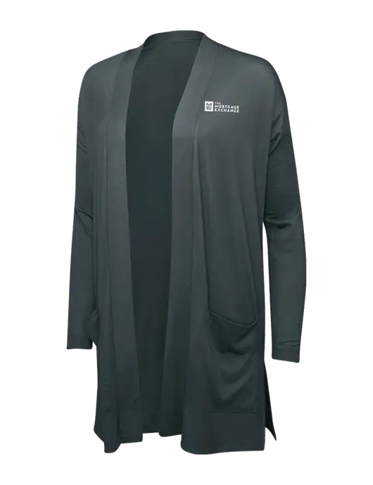 Smoke Grey Womens Concept Long Pocket Cardigan w/Mortgage Exchange Logo