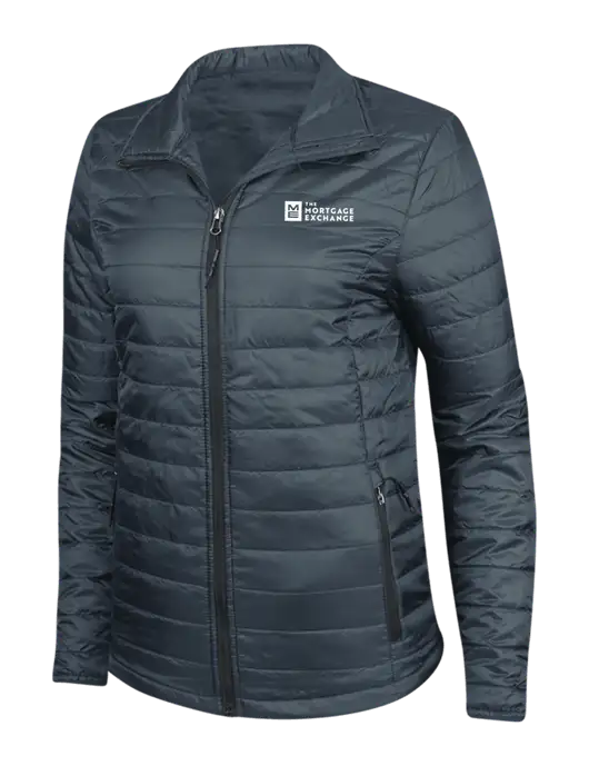 Navy Womens Puffy Packable Jacket w/Mortgage Exchange Logo