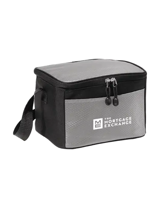 6 Can Grey/Black Cube Cooler w/Mortgage Exchange Logo