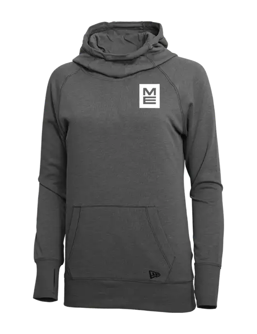 New Era Black Heather Womens Tri-Blend Fleece Pullover Hoodie w/ME Stacked Logo